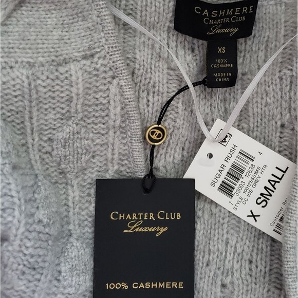 Charter Club Cashmere Textured Dolman Sleeve Cropped Cardigan Crystal Buttons XS - Picture 9 of 10